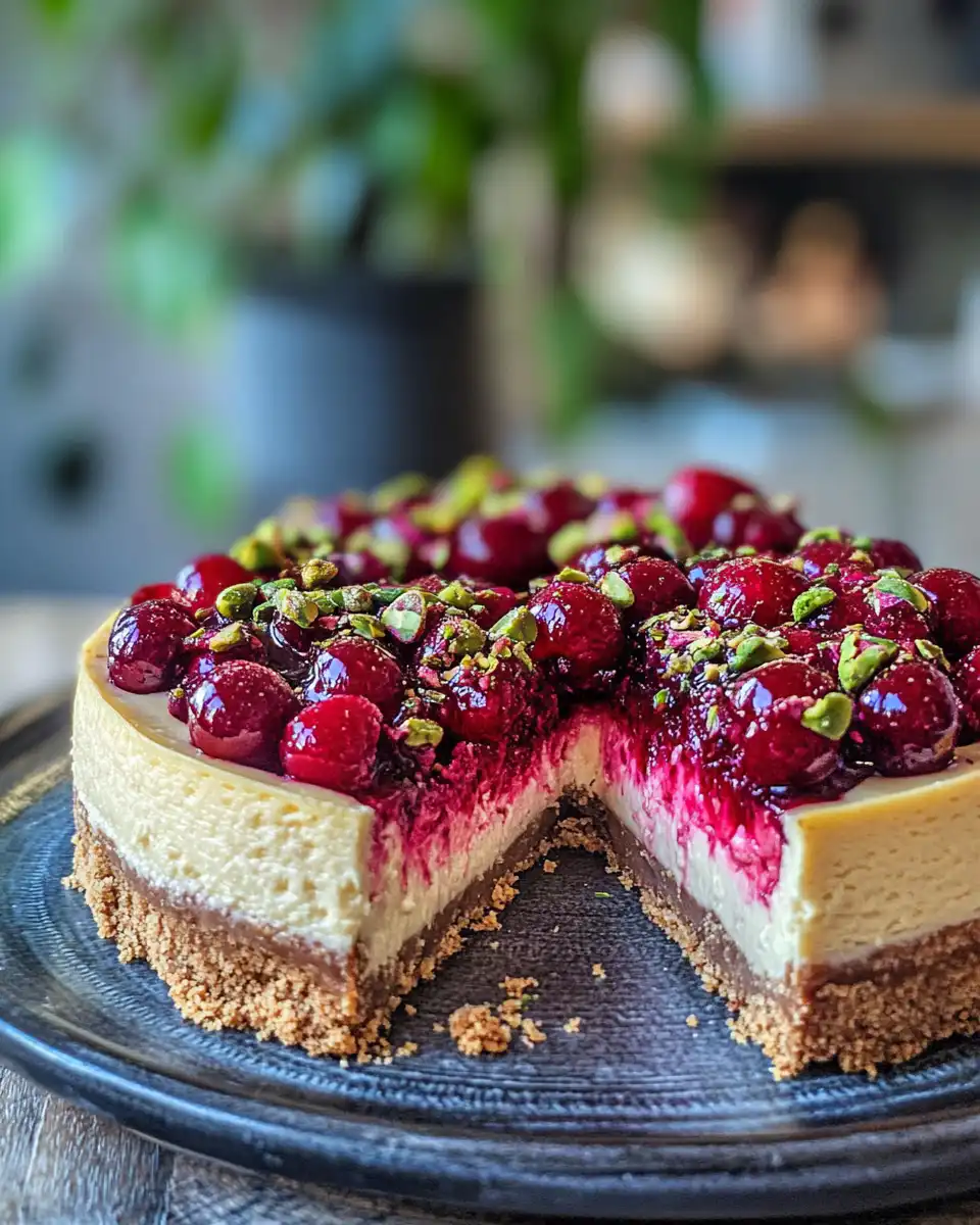 Cherry pistachio cheesecake pressure cooker releasing steam
