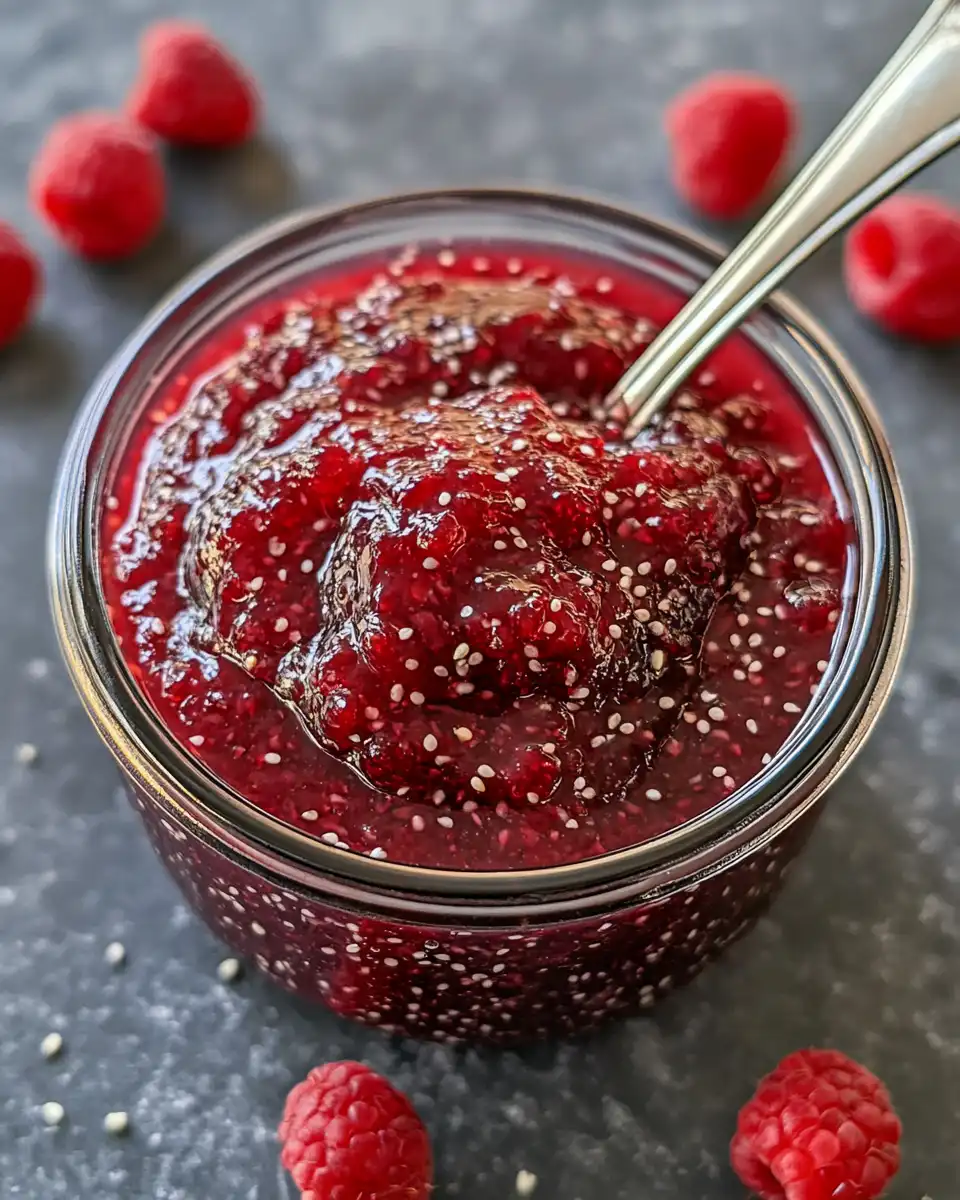 Ingredients for blueberry and chia seed jam arranged on kitchen countertop
