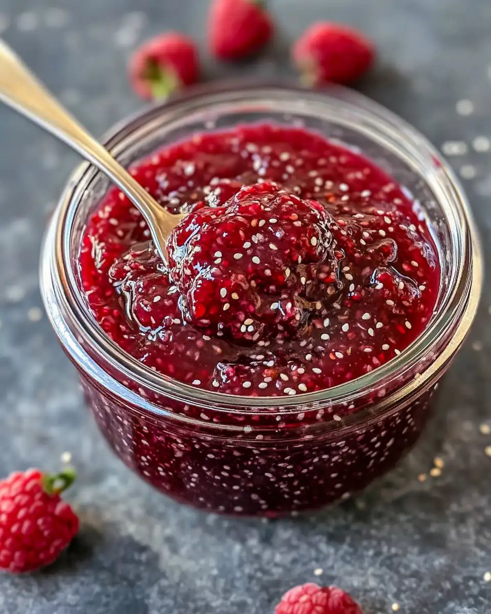 Freshly made berry chia seed jam cooking in pressure cooker, showcasing rich fruit texture