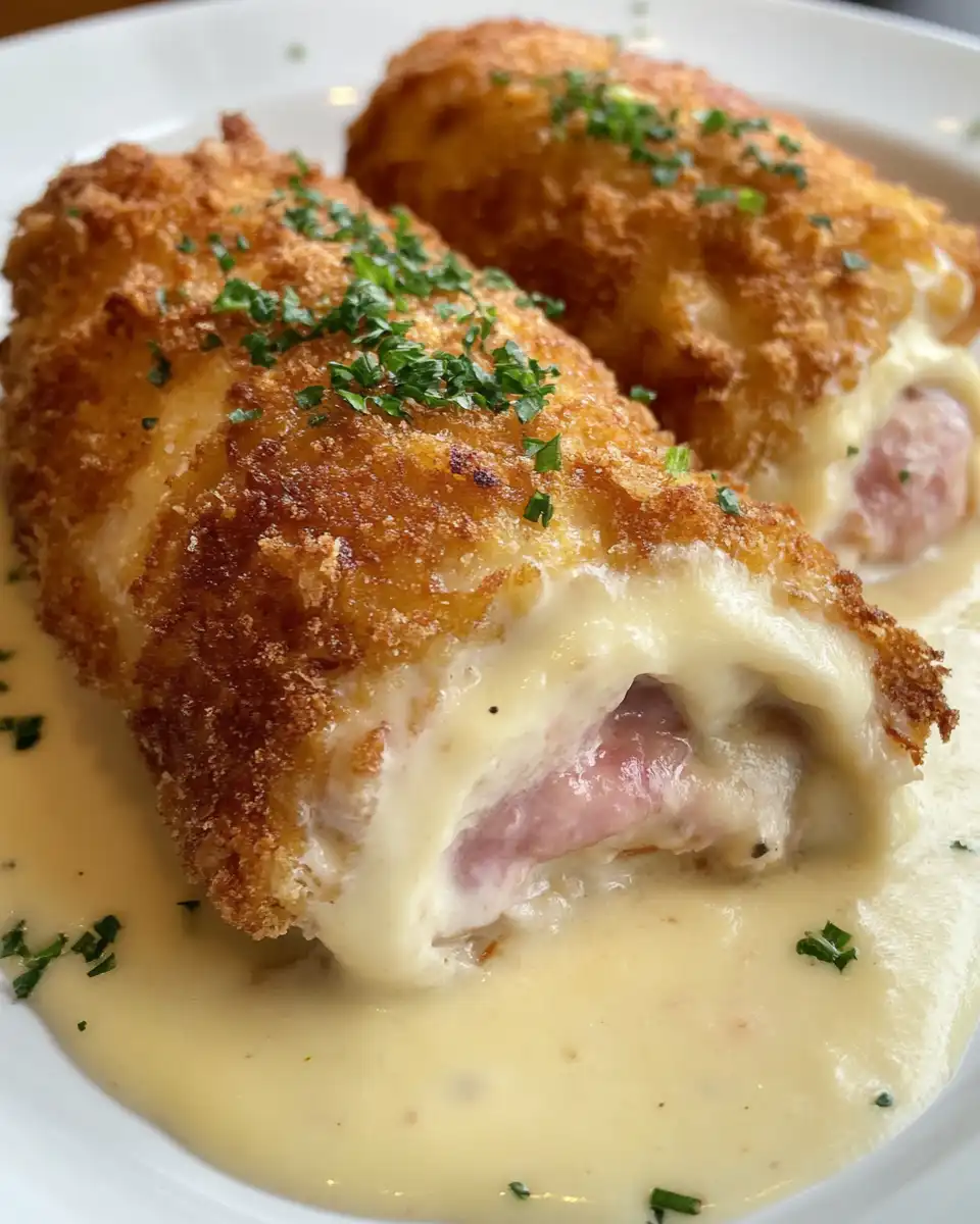 Pressure cooker cooking crispy golden breadcrumb coated chicken cordon bleu