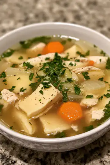 Chicken Dumpling Soup taken with iphone 15 pro max --iw 2 --ar 4:5 --v 6.1 --raw