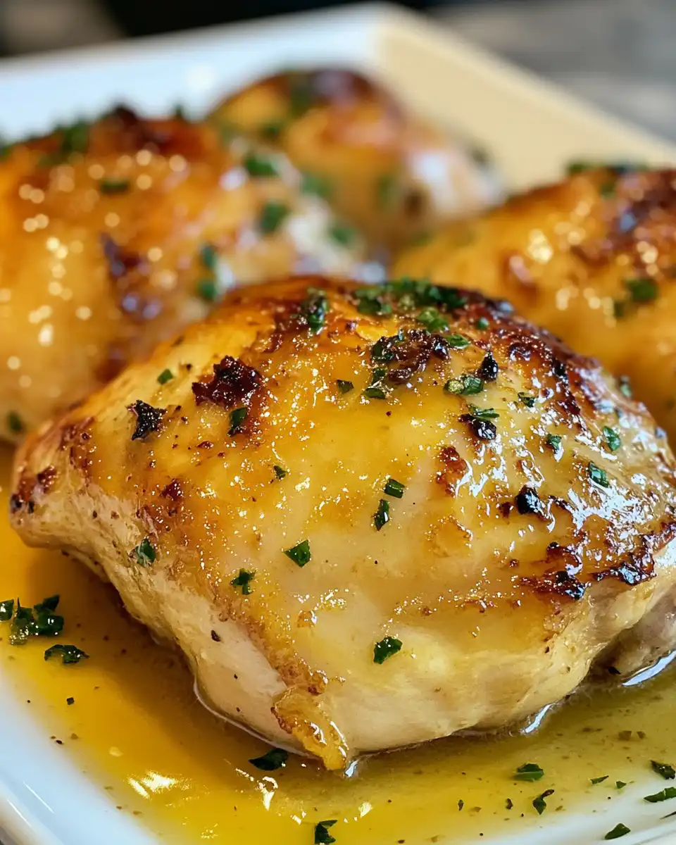 Final plated French apple cider chicken with caramelised apples on top