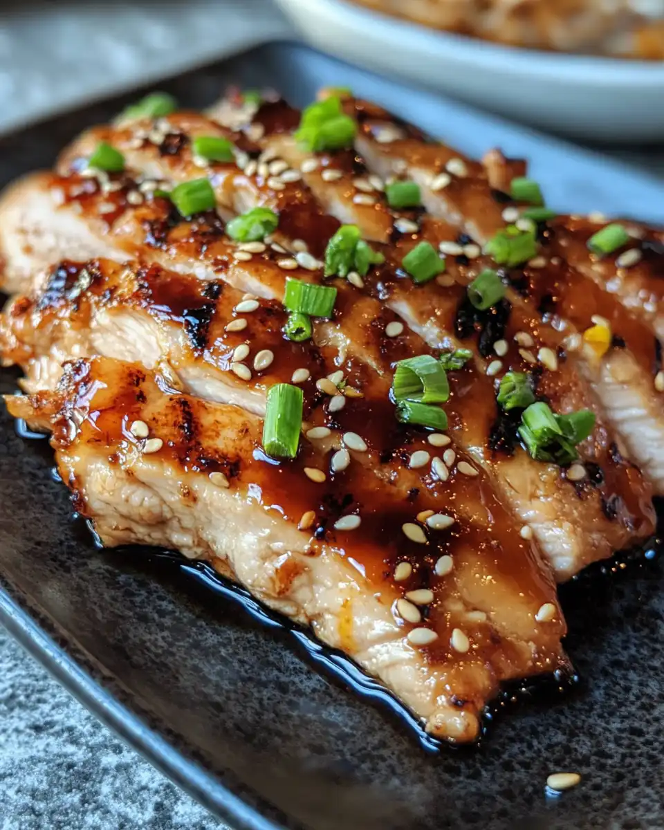 Final plated chicken teriyaki with rice and garnish ready to serve
