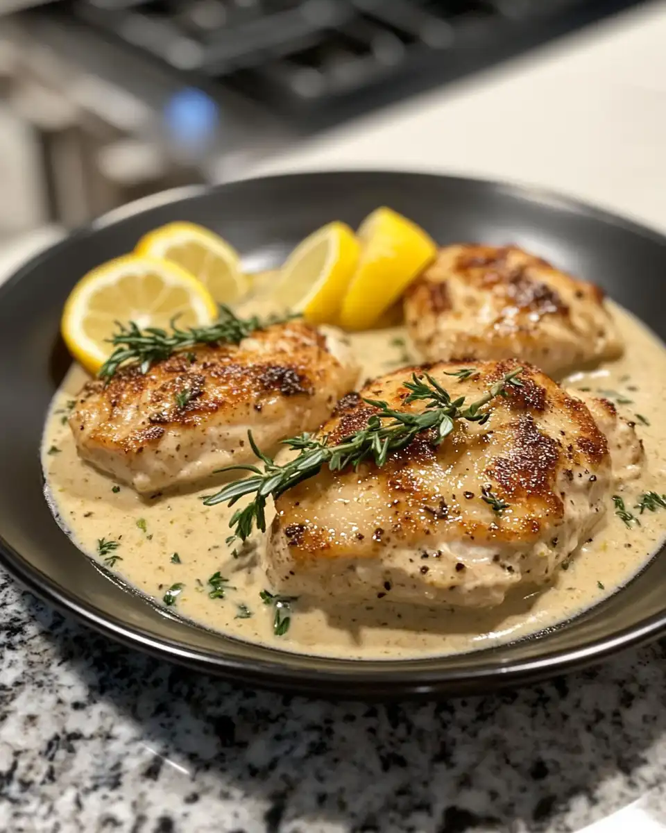 Ingredients for chicken whiskey cream sauce in a skillet