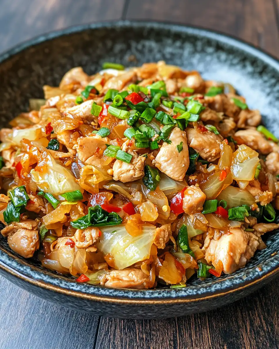 Ingredients for chicken and cabbage stir fry prepared and ready