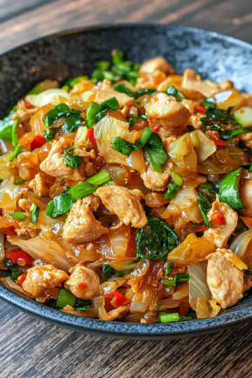 Chinese Chicken Cabbage Stir Fry Easy taken with iphone 15 pro max --iw 2 --ar 4:5 --v 6.1 --raw