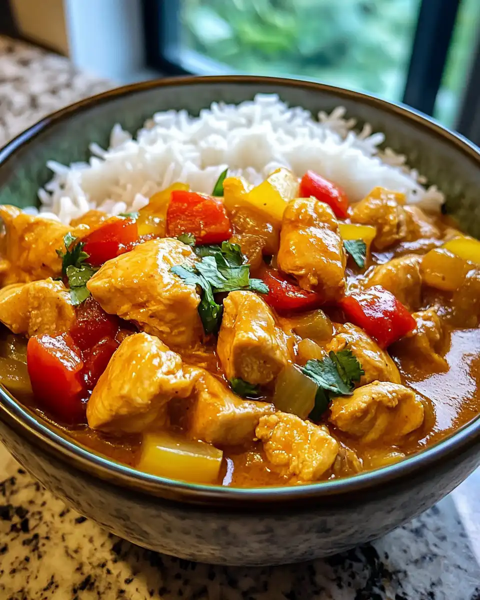 Served Chinese curry chicken with vibrant vegetables and rich sauce