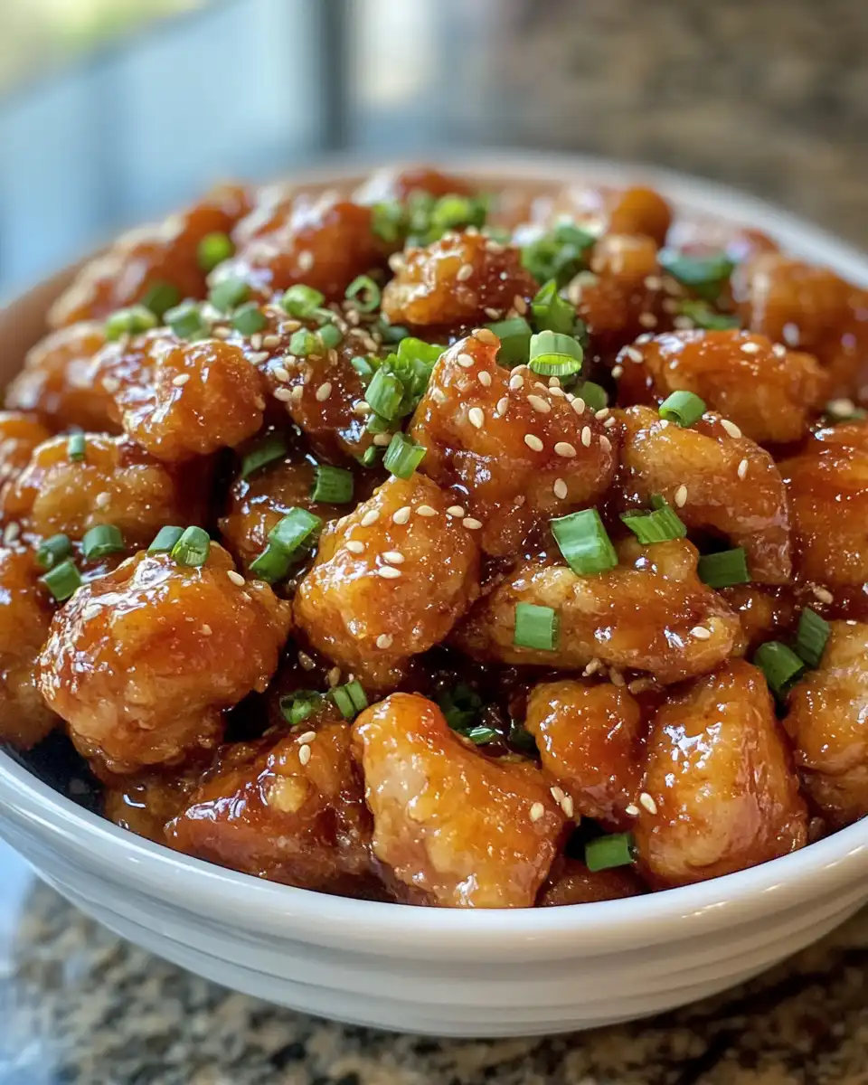 Ingredients and sauce simmering for Chinese lemon chicken in pan