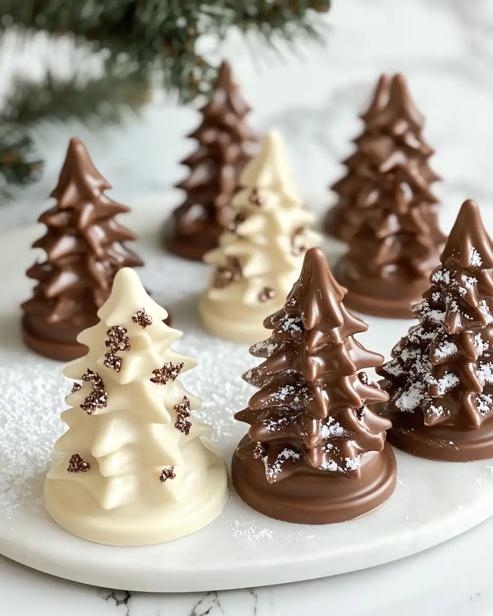 Finished Chocolate Peanut Butter Christmas Trees ready to serve and enjoy