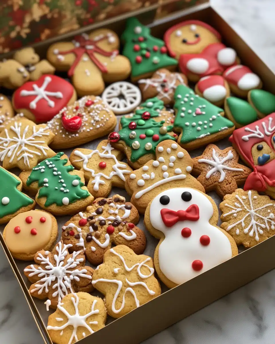 Close up of a plate with a variety of freshly baked Christmas cookies