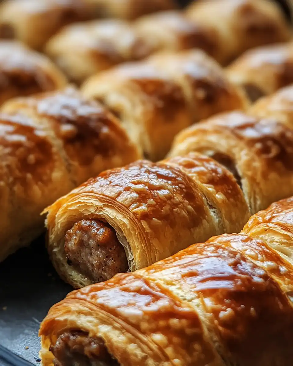 Layering cranberry sauce and bacon on sausage rolls before cooking