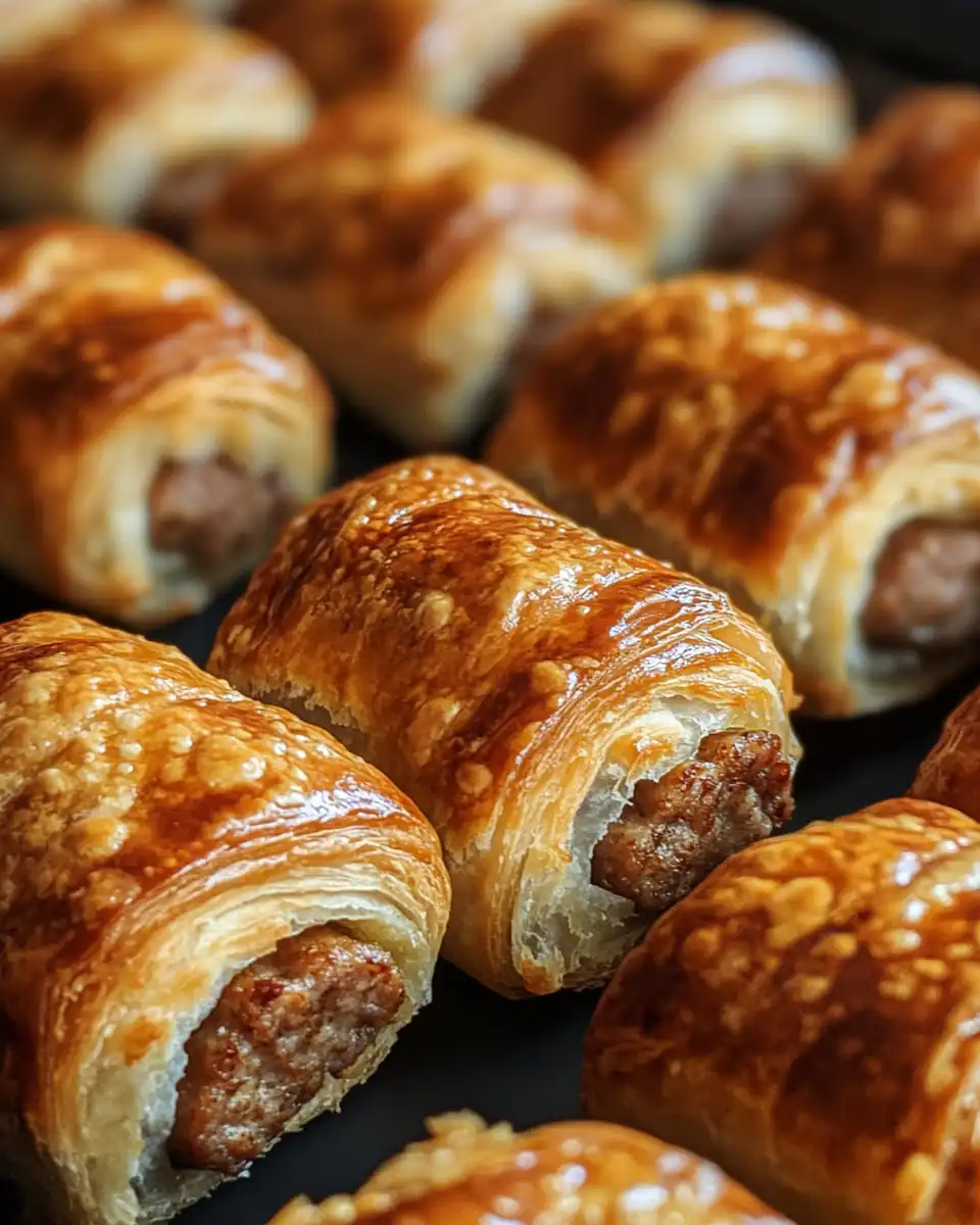 Golden crispy sausage roll bites on serving plate with drinks