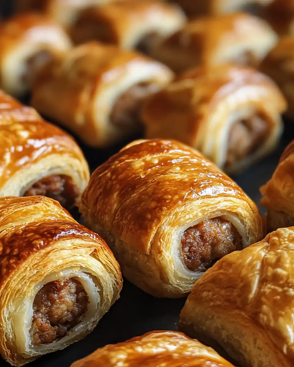 Holiday sausage rolls with cranberry and bacon steaming fresh