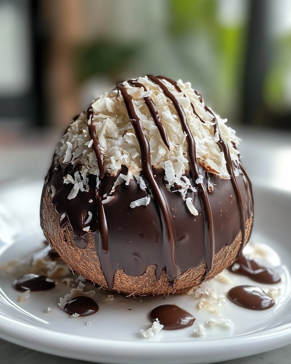 Milk Chocolate Coconut Crunch Dome fresh and ready on parchment paper