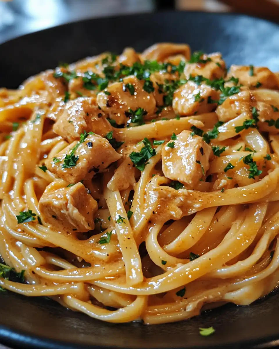 Cooking chicken and preparing creamy garlic butter sauce in skillet