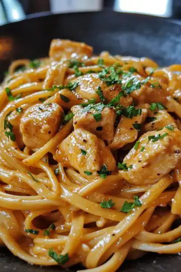 Cowboy Butter Chicken Linguine taken with iphone 15 pro max --iw 2 --ar 4:5 --v 6.1 --raw