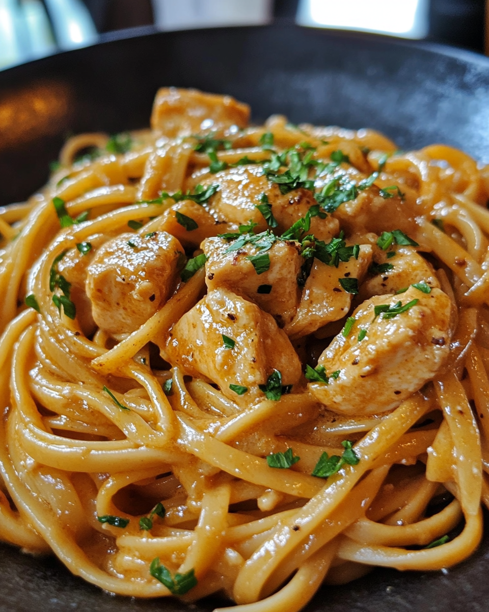Cowboy Butter Chicken Linguine fresh from the pressure cooker showing creamy sauce and tender chicken