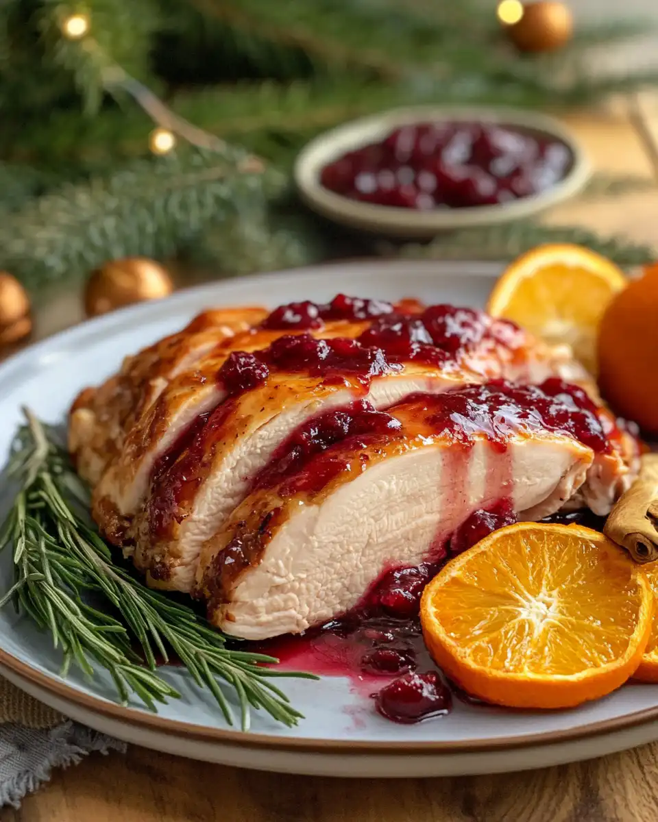 Cranberry orange glazed turkey steaming in the pressure cooker