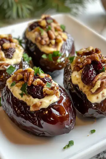 Cranberry Pecan Cream Cheese Stuffed Dates taken with iphone 15 pro max --iw 2 --ar 4:5 --v 6.1 --raw