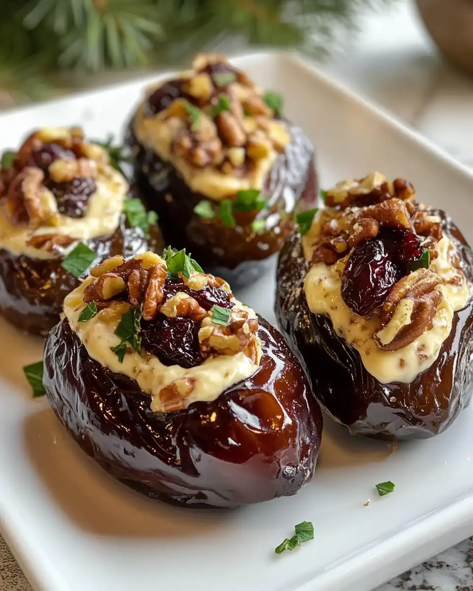 Cream cheese stuffed dates cooking aroma with pecans and cranberries