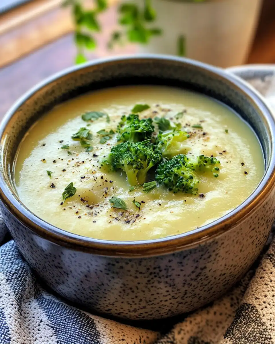 Ingredients for creamy broccoli and potato soup laid out