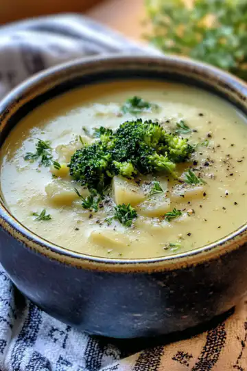 Creamy Broccoli And Potato Soup Vegan taken with iphone 15 pro max --iw 2 --ar 4:5 --v 6.1 --raw