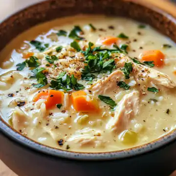 Creamy Chicken And Rice Soup taken with iphone 15 pro max --iw 2 --ar 4:5 --v 6.1 --raw