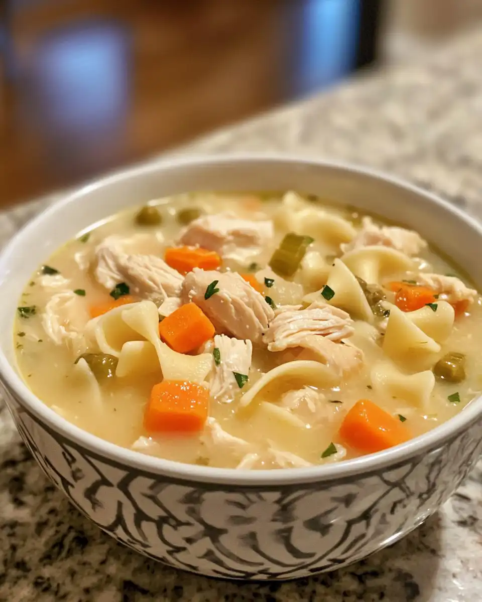 Ingredients for creamy chicken noodle soup prepped