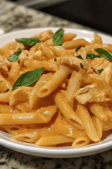 Creamy Chicken Penne Alla Vodka Recipe taken with iphone 15 pro max --iw 2 --ar 4:5 --v 6.1 --raw