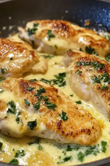 Creamy Garlic Chicken taken with iphone 15 pro max --iw 2 --ar 4:5 --v 6.1 --raw