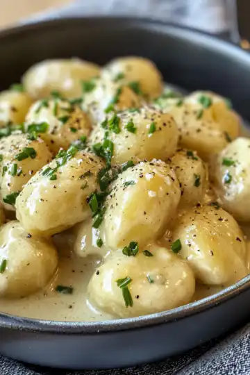 Creamy Garlic Sauce Baby Potatoes taken with iphone 15 pro max --iw 2 --ar 4:5 --v 6.1 --raw