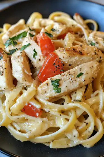 Creamy Italian Chicken Pasta taken with iphone 15 pro max --iw 2 --ar 4:5 --v 6.1 --raw