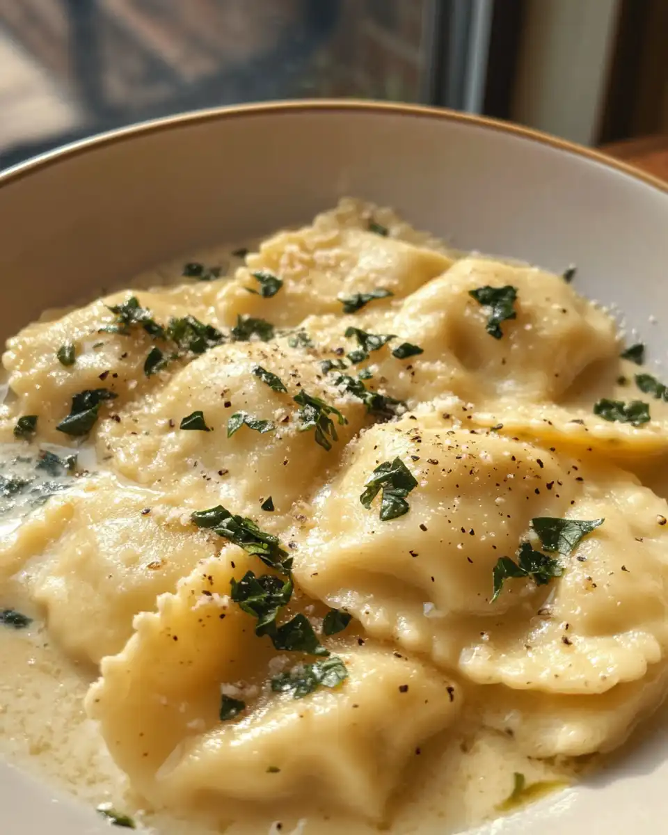 Served creamy ravioli with sauce ready to eat