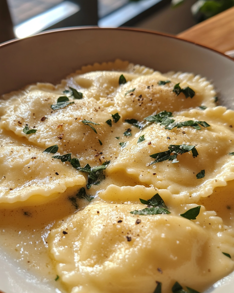Creamy ravioli sauce simmering in pressure cooker
