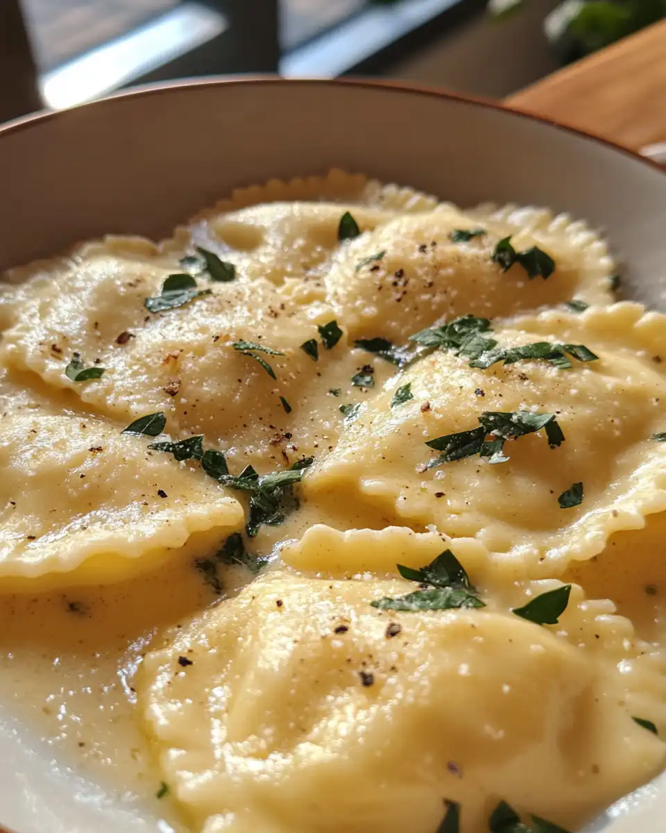 Creamy ravioli sauce simmering in pressure cooker