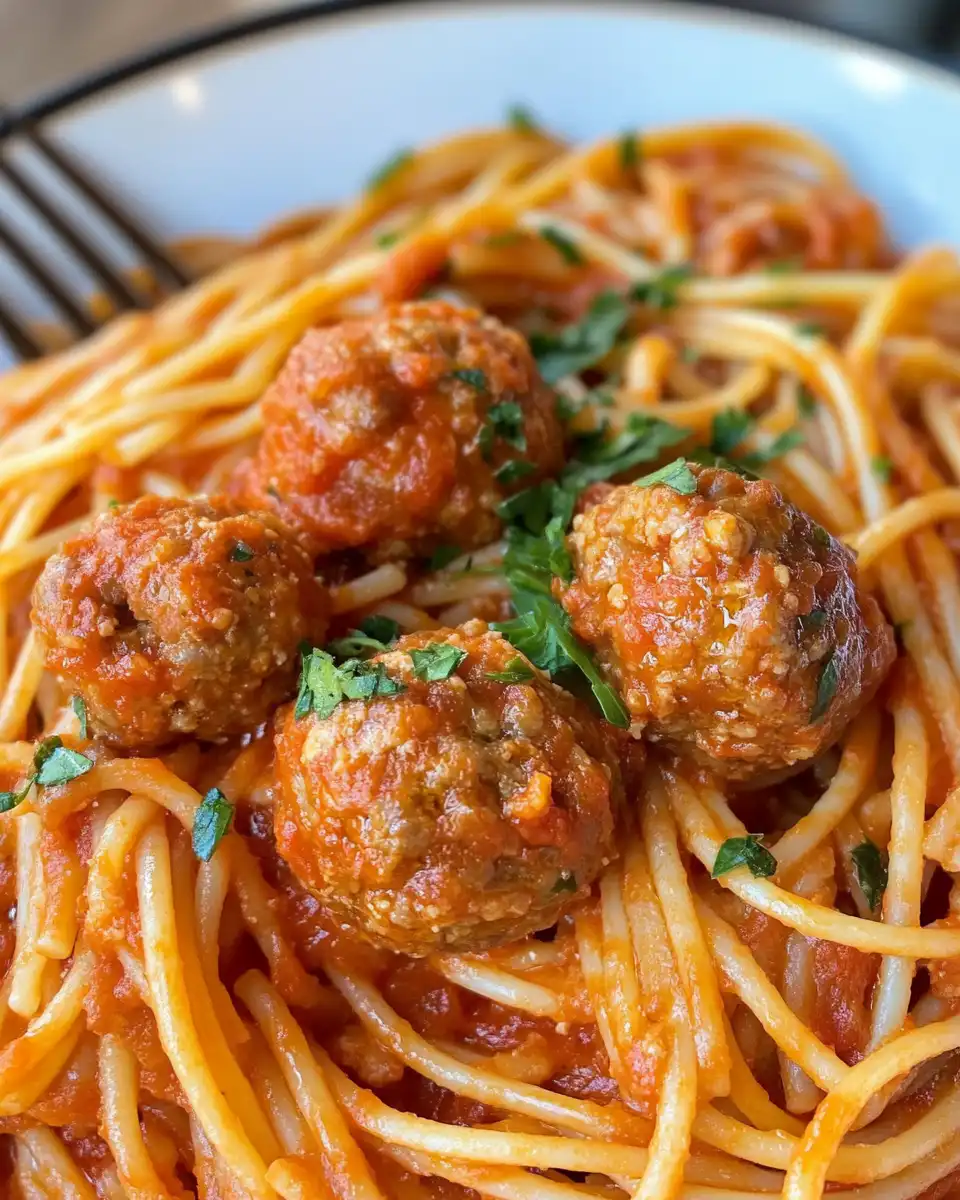 Creamy spaghetti and meatballs cooking under pressure in Instant Pot