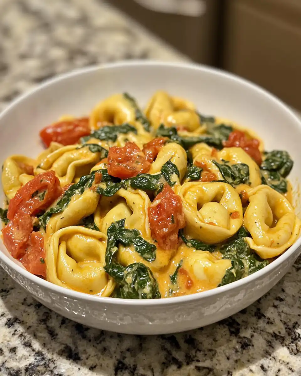 Sautéed onions and garlic mixed with ground beef for creamy tortellini sauce