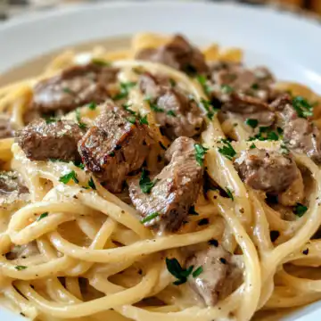 Creamy Steak Pasta Garlic taken with iphone 15 pro max --iw 2 --ar 4:5 --v 6.1 --raw