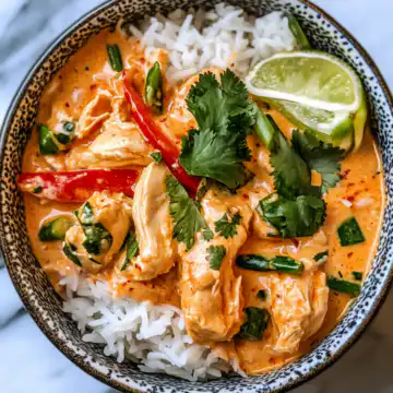 Creamy Thai Red Curry Chicken Bowls taken with iphone 15 pro max --iw 2 --ar 4:5 --v 6.1 --raw
