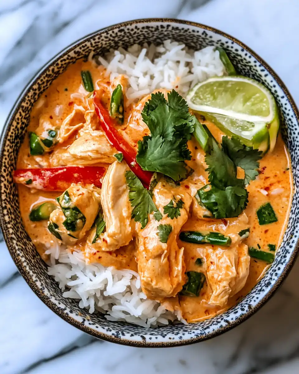 Pressure cooker filled with creamy Thai red curry chicken