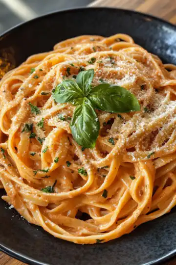 Creamy Tomato Garlic Pasta taken with iphone 15 pro max --iw 2 --ar 4:5 --v 6.1 --raw