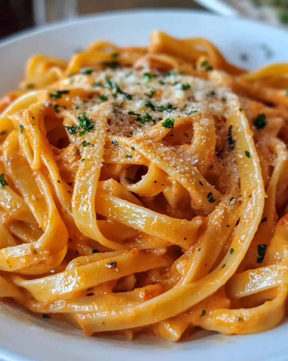 Cooking creamy tomato sauce with garlic in skillet
