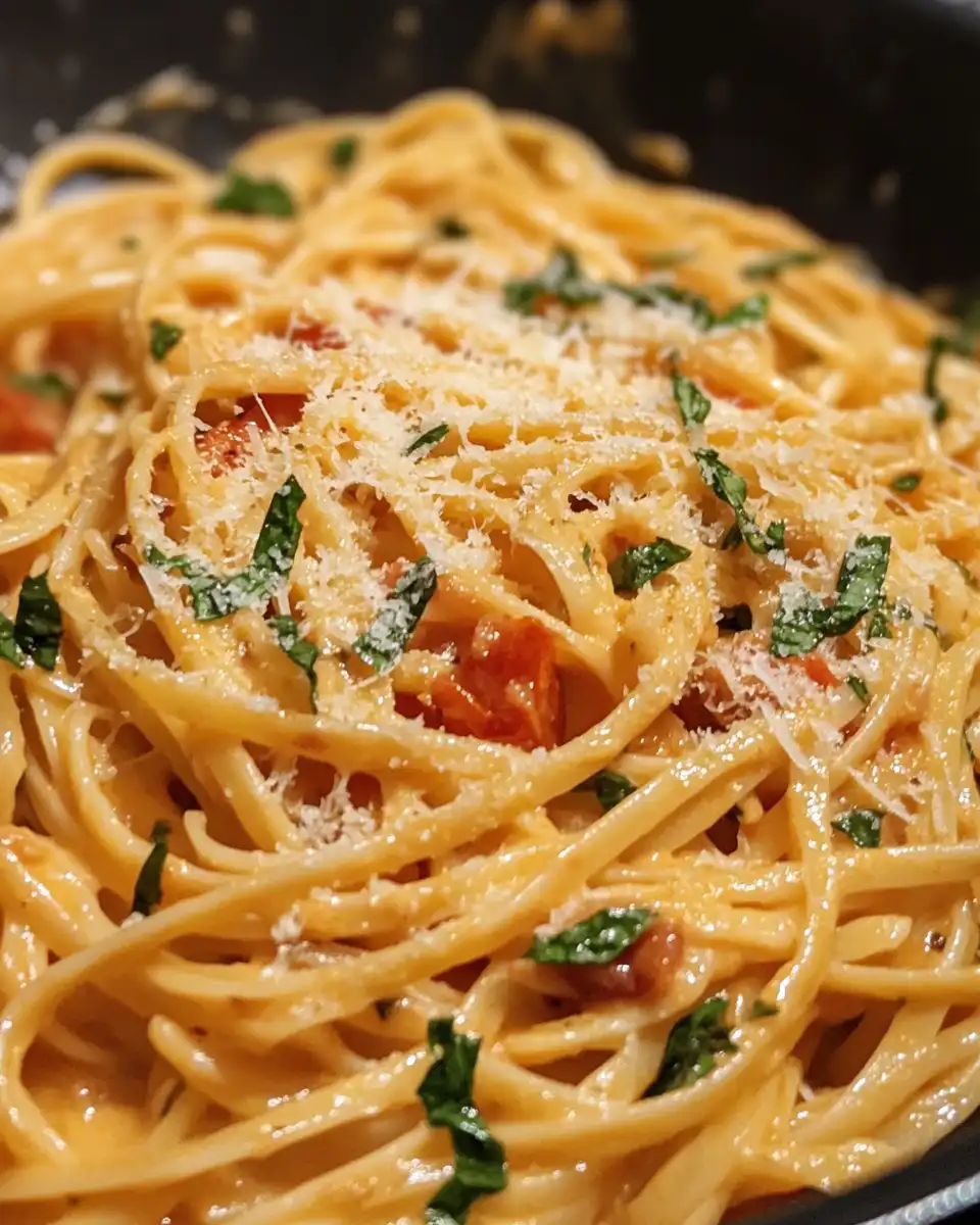 Creamy Tuscan pasta with baby spinach and sun-dried tomato sauce
