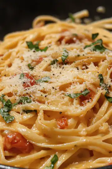 Creamy Tuscan Slow Roasted Tomato Pasta taken with iphone 15 pro max --iw 2 --ar 4:5 --v 6.1 --raw