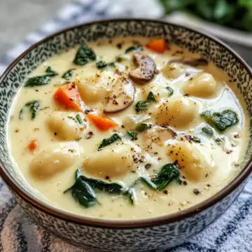 Creamy Vegetarian Gnocchi Soup taken with iphone 15 pro max --iw 2 --ar 4:5 --v 6.1 --raw