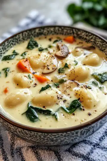 Creamy Vegetarian Gnocchi Soup taken with iphone 15 pro max --iw 2 --ar 4:5 --v 6.1 --raw