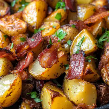 Crispy Bacon Honey Roasted Potatoes Recipe taken with iphone 15 pro max --iw 2 --ar 4:5 --v 6.1 --raw