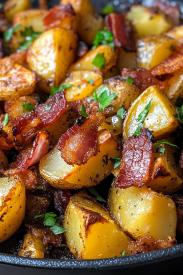 Crispy Bacon Honey Roasted Potatoes Recipe taken with iphone 15 pro max --iw 2 --ar 4:5 --v 6.1 --raw