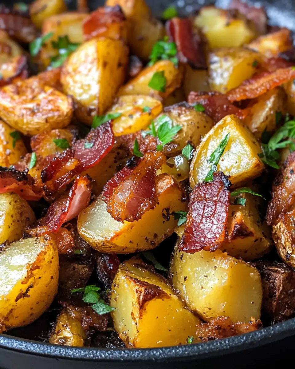 Golden crispy bacon honey roasted potatoes fresh from air fryer