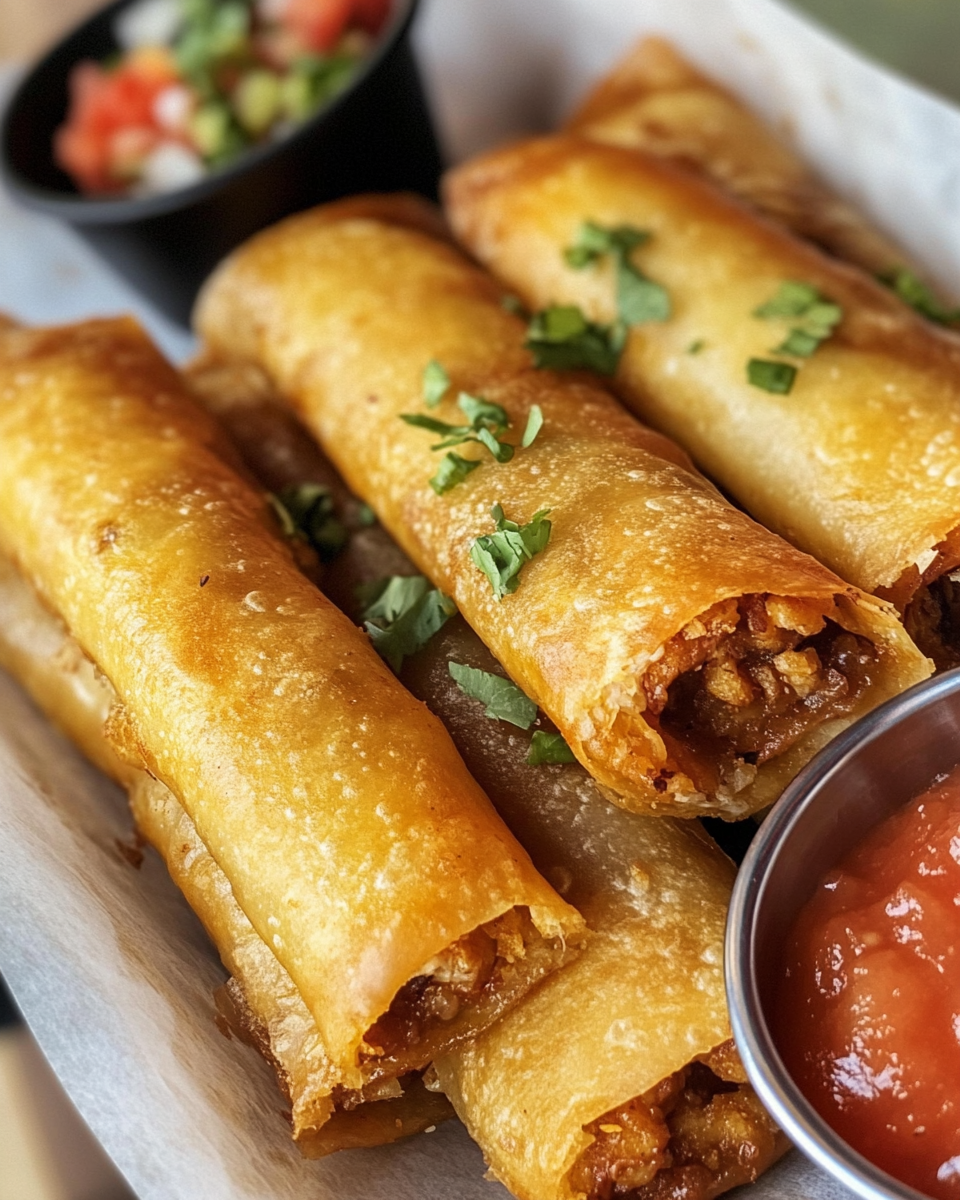 Pressure cooker releasing steam with crispy chicken taquitos